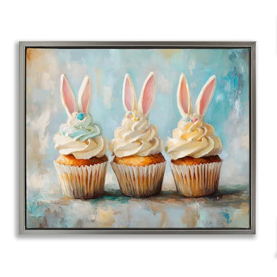 Stupell Industries Festive Bunny Ear Cupcakes Floating Frame Wall Art